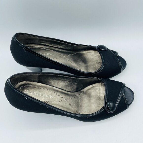 Naturalizer Shoes Womens 7.5 Black High Heels Open Toe Career Office Slipm On - Picture 3 of 11